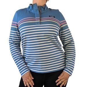L.L. BEAN Coastal Stripes 1/4 Button Long Sleeve Rugby Pullover Sweatshirt Sz L